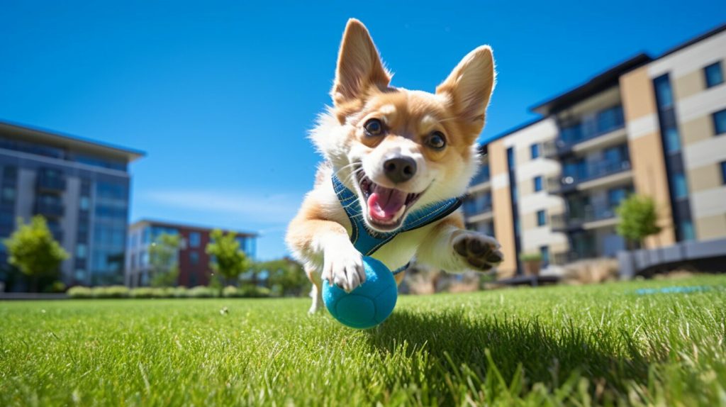 small dog playing with ball