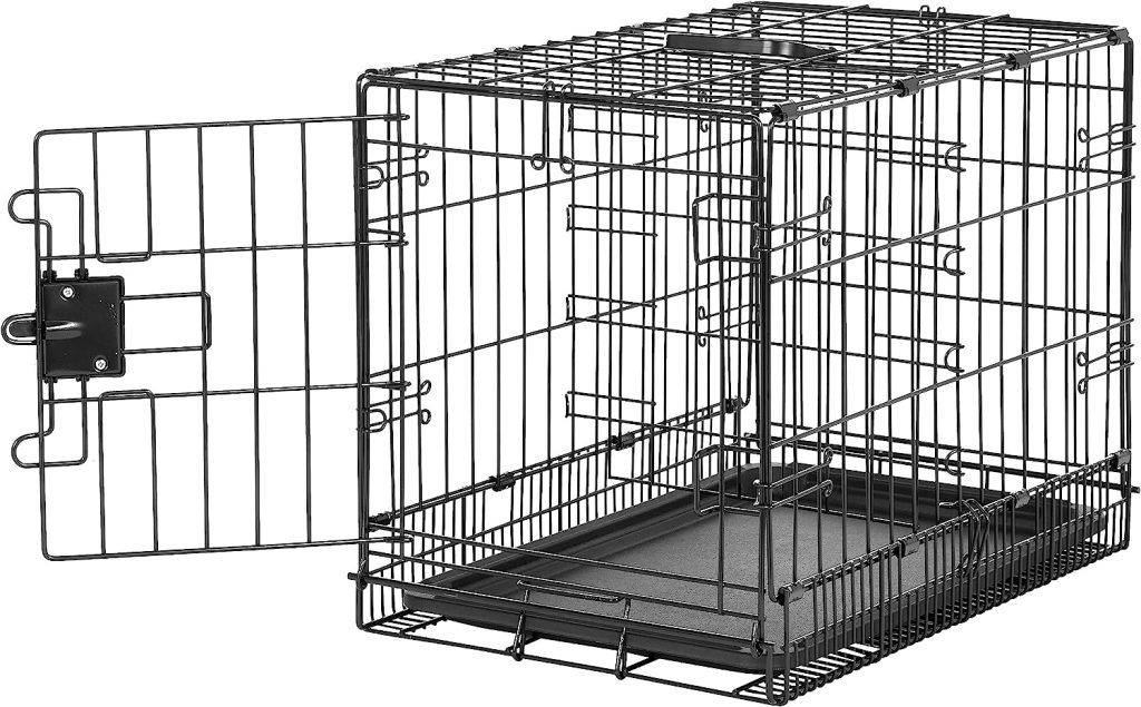 Amazon Basics Foldable Metal Wire Dog Crate with Tray, Single Door, 22 Inches, Black