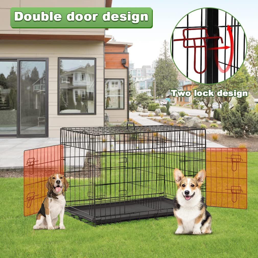 BestPet 24,30,36,42,48 Inch Dog Crates for Large Dogs Folding Mental Wire Crates Dog Kennels Outdoor and Indoor Pet Dog Cage Crate with Double-Door,Divider Panel, Removable Tray (Black, 48)