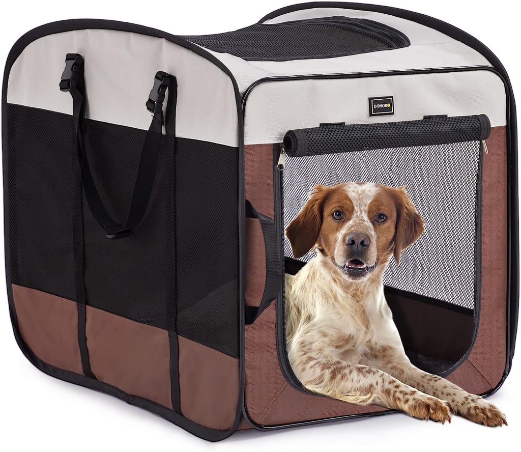 DONORO Dog Kennels and Crates for Medium Dogs, Portable Pop Up Indoor Pet Cage with Sturdy Wire Frame, Collapsible Travel Crate Soft Sided Cat Bag Escape Proof (28 Inch)
