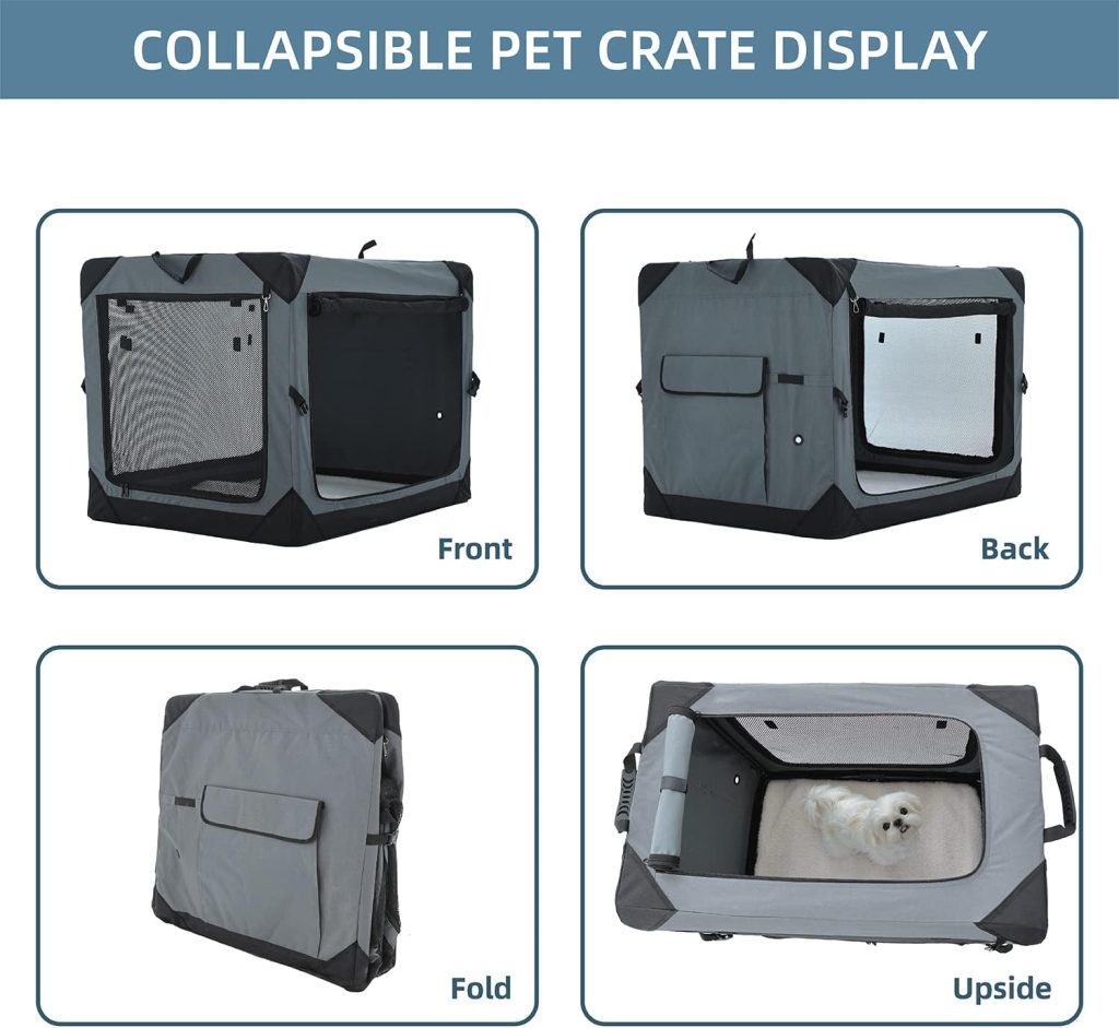 Pettycare 36 Inch Collapsible Crate for Large Dogs, 4-Door Foldable Soft Kennel with Chew Proof Mesh Windows for Indoor  Outdoor Travel