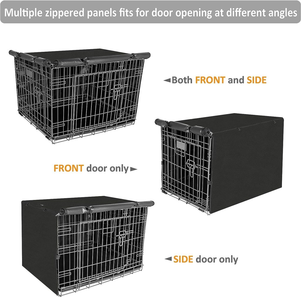 X-ZONE PET Double Door Dog Crate Cover - Polyester Pet Kennel Cover (Fits 24 30 36 42 48 inches Wire Crate) (42 Inch, Black)